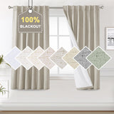 100% Blackout Curtains for Bedroom Faux Linen Texture Thermal Back Tab/Rod Pocket/Hook Belt Draperies 2 Panels