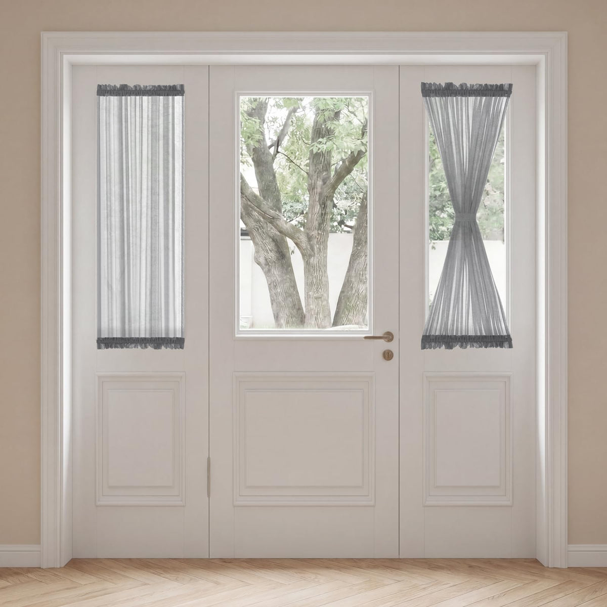 H.VERSAILTEX Linen French Door Curtains Semi Sheer Light Reducing Privacy Doors Window Cover with Tieback | Rod Pocket 1 Panel Door Shades for Glass Living Room Doorways,52" W x 72" L,Linen