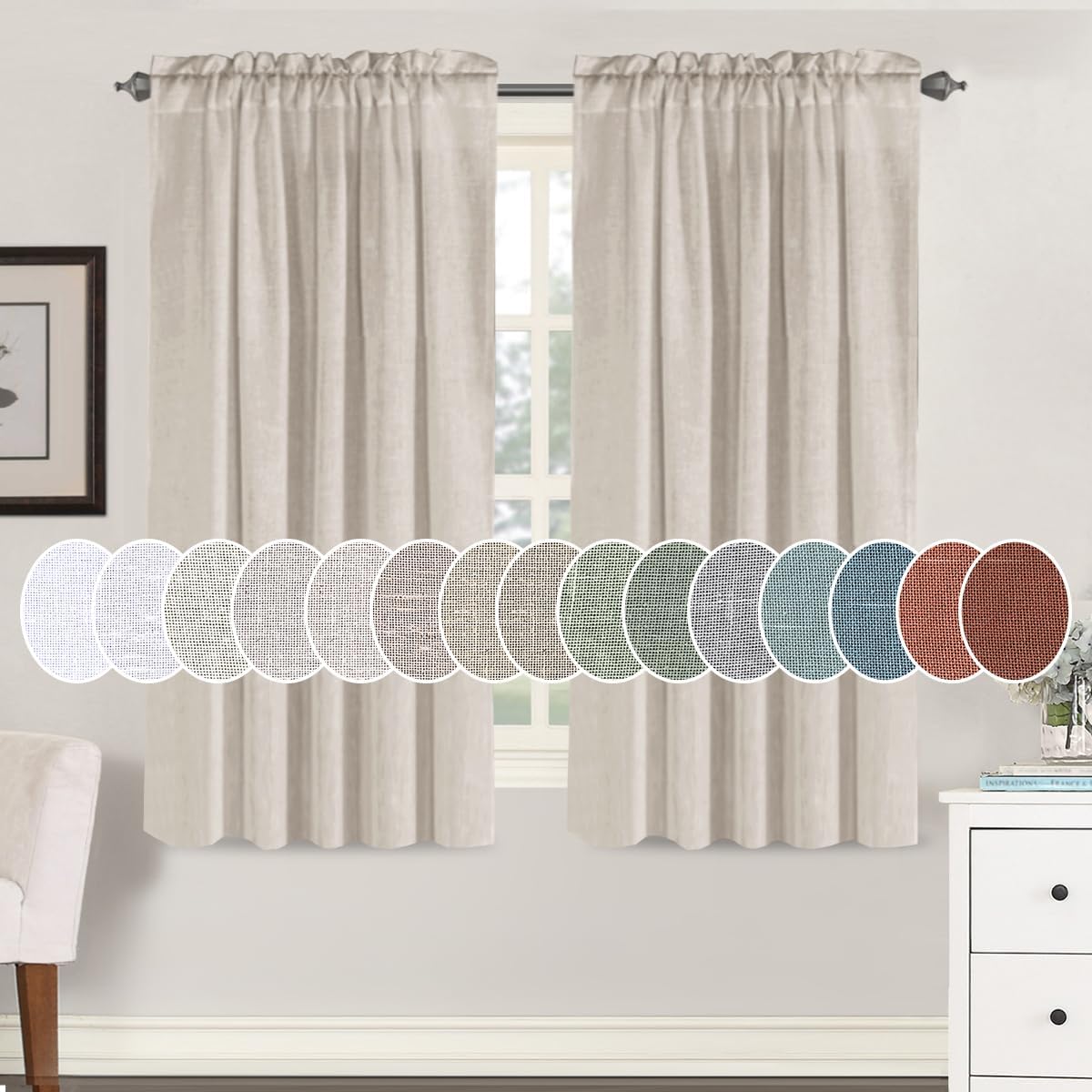 Natural Linen Rod Pocket Curtains Semi Sheer Curtains