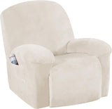 Recliner Chair Cover Velvet Plush 1-Piece Recliner Covers for Large Recliner, Soft Thick Luxury Velvet Furniture Protector with Elastic Bottom, Anti-Slip Foams Attached (Recliner, Grey)