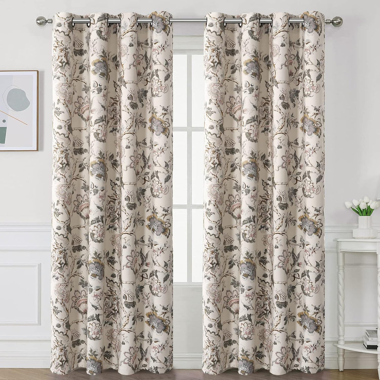 H.VERSAILTEX Floral Blackout Curtains for Living Room Thermal Insulated Grommet Drapes