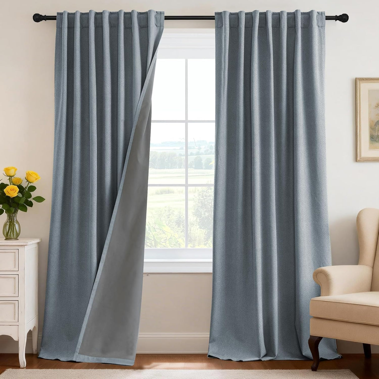 H.VERSAILTEX 100% Blackout Curtains Back Tab Full Light Blocking Thermal Insulated 2 Panels