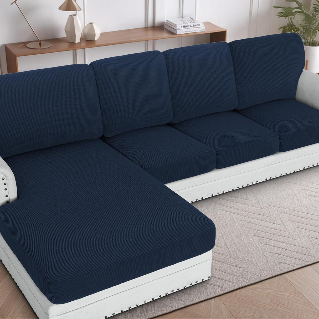H.VERSAILTEX Sectional Couch Covers 1 Piece Chaise Slipcover L Shape Separate Cushion Couch Cover for Both Left/Right Sectional Couch