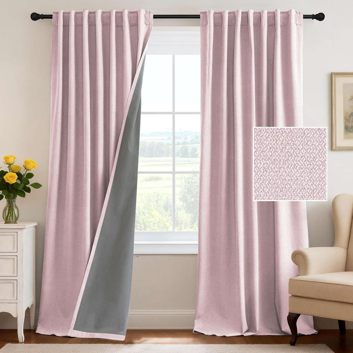 H.VERSAILTEX 100% Blackout Curtains Back Tab Full Light Blocking Thermal Insulated 2 Panels