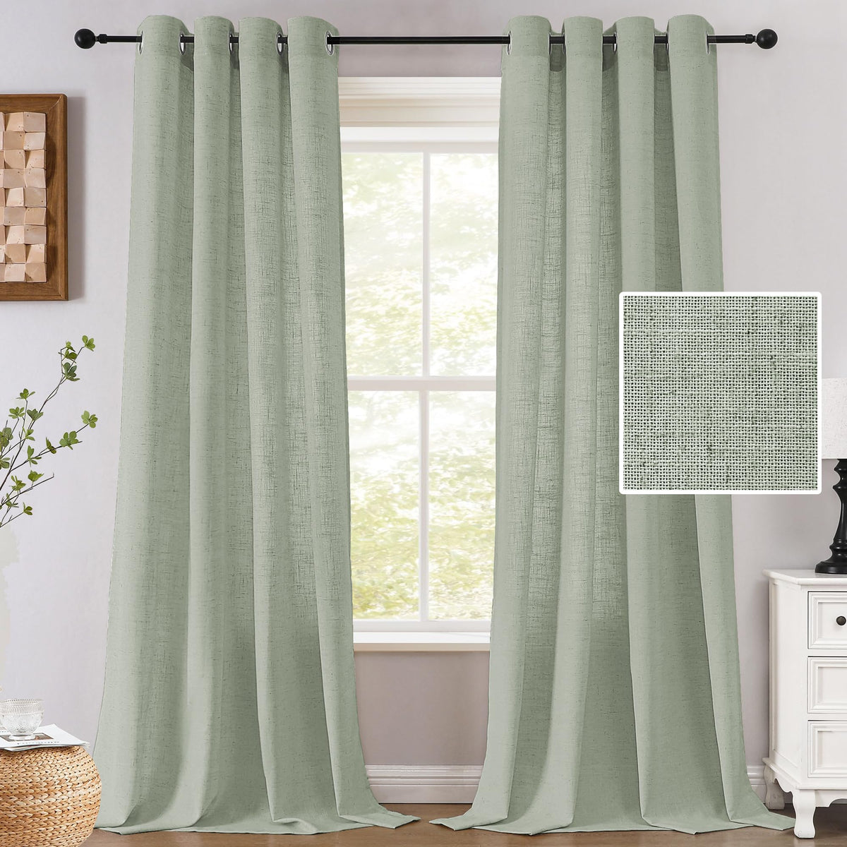 H.VERSAILTEX Linen Light Filtering Curtains 84 Inch for Living Room, Linen