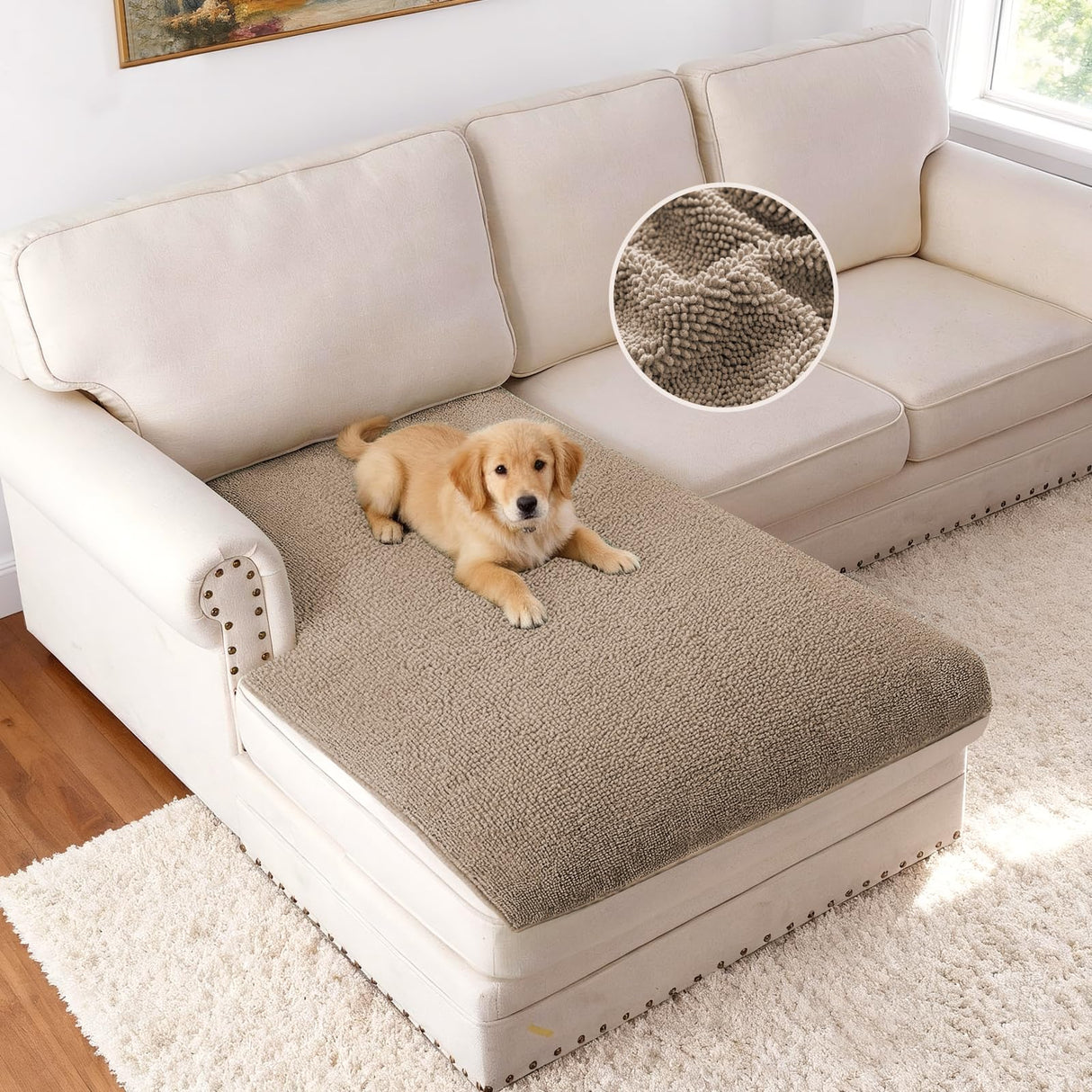 H.VERSAILTEX Non Slip Pet Couch Cover Chenille Dog Bed Protector Thick Soft Sofa Slipcover Pet Friendly Washable Couch Cushion Covers for Pets (30" x 53", Sage)