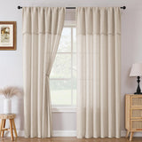 H.VERSAILTEX Linen Curtains with Attached Valance 95 Inch Length for Living Room Boho Window Drapes 2 Panels Set for Farmhouse Semi-Sheer Treatments Rod Pocket/Ring Top for Bedroom 52 x 95 Inch, Linen