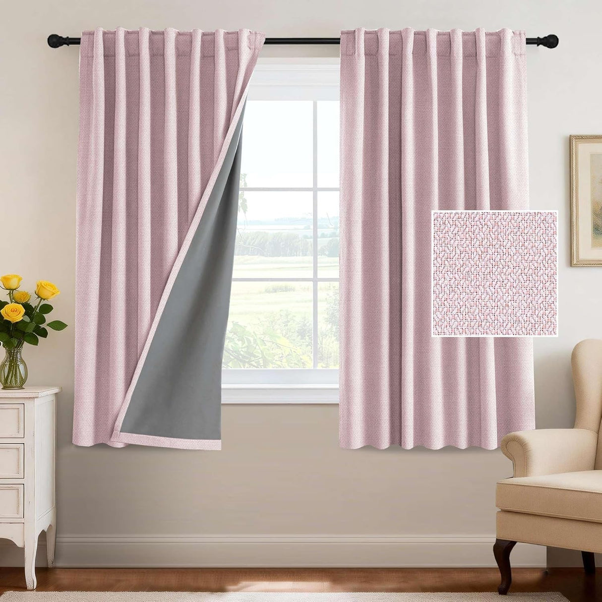 H.VERSAILTEX 100% Blackout Curtains Back Tab Full Light Blocking Thermal Insulated 2 Panels