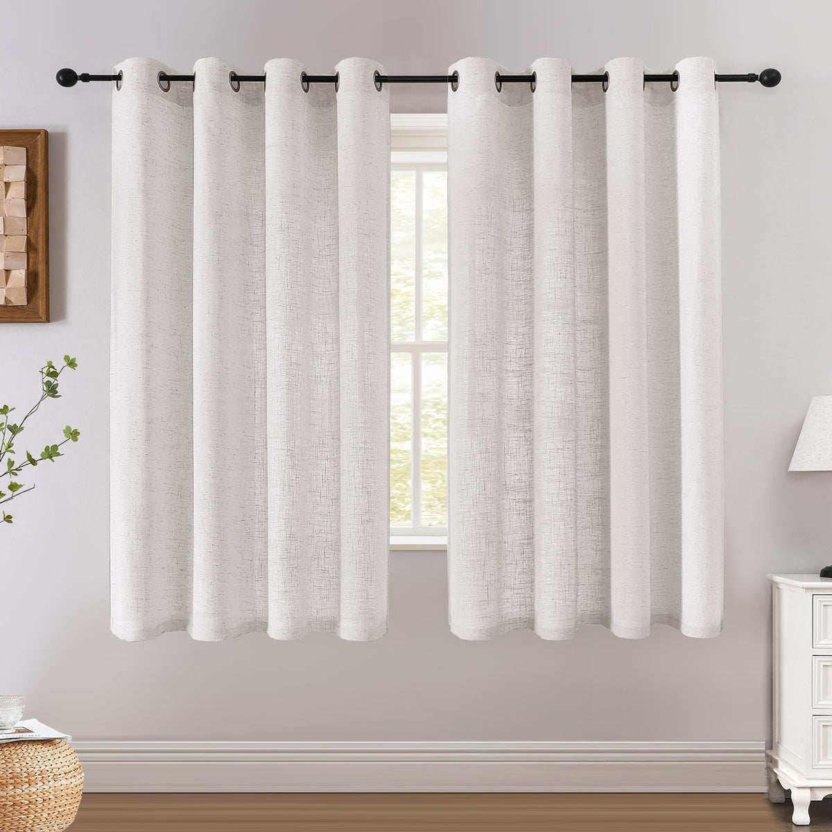 H.VERSAILTEX Linen Light Filtering Curtains 84 Inch for Living Room, Linen