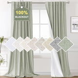 100% Blackout Curtains for Bedroom Faux Linen Texture Thermal Back Tab/Rod Pocket/Hook Belt Draperies 2 Panels
