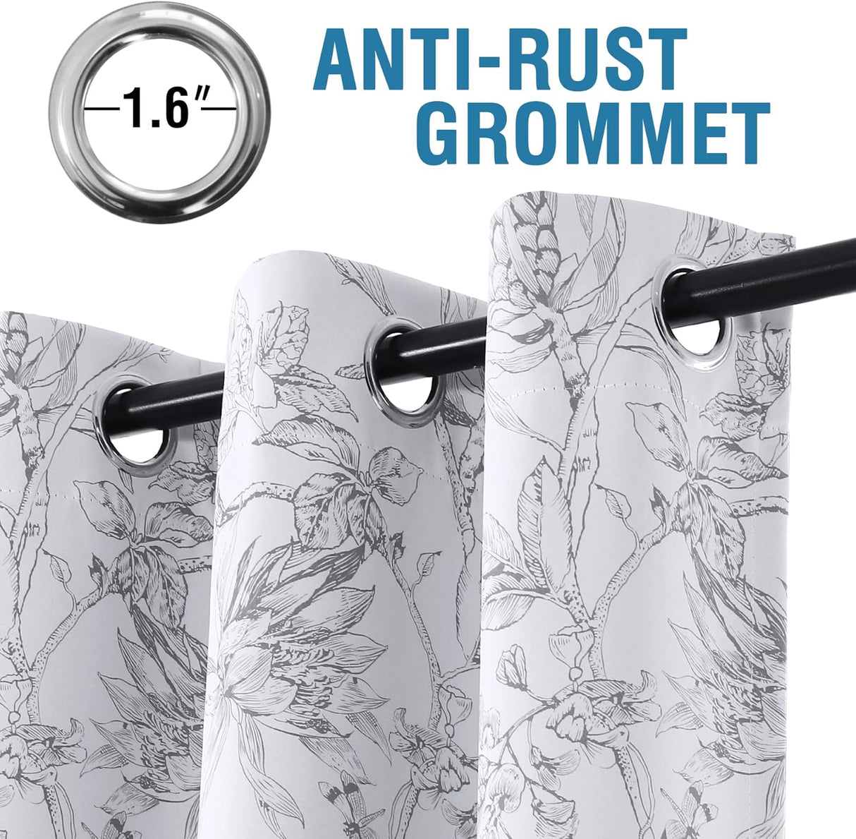 H.VERSAILTEX 100% Blackout Curtains for Living Room Camellia Floral Thermal Insulated Grommet Window Drapes 2 Panels