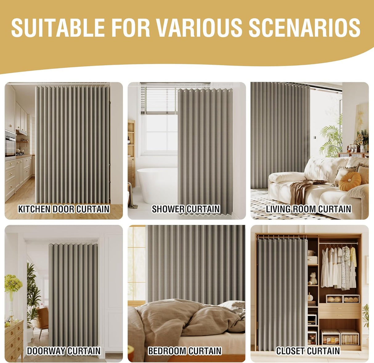 H.VERSAILTEX 100% Blackout Linen Curtain Accordion Door Curtains for Doorway Privacy Folding Closet Door Curtain Room Divider Sliding Door Shade with Hooks, 1 Panel, W55 x L78, Heather Taupe