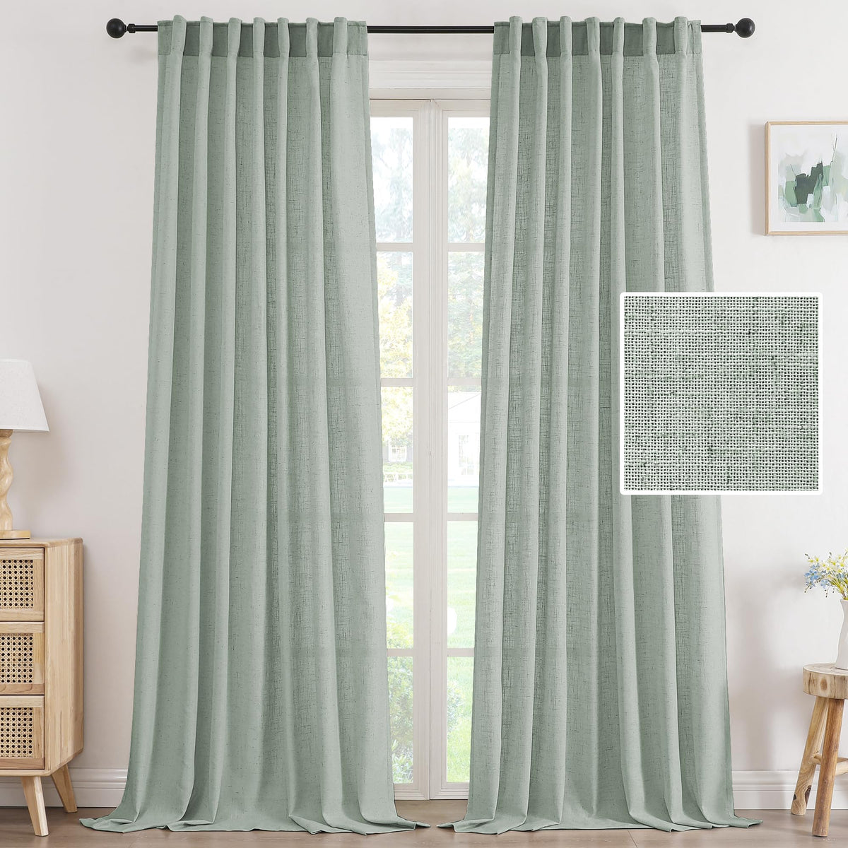 H.VERSAILTEX Linen Light Filtering Curtains 84 Inch for Living Room, Linen