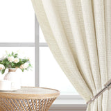 H.VERSAILTEX Boho Linen Curtains for Living Room Linen Textured Bedroom Curtain Light Filtering Back Tab, 52 x 84 inches Long, White, Set of 2 Panels