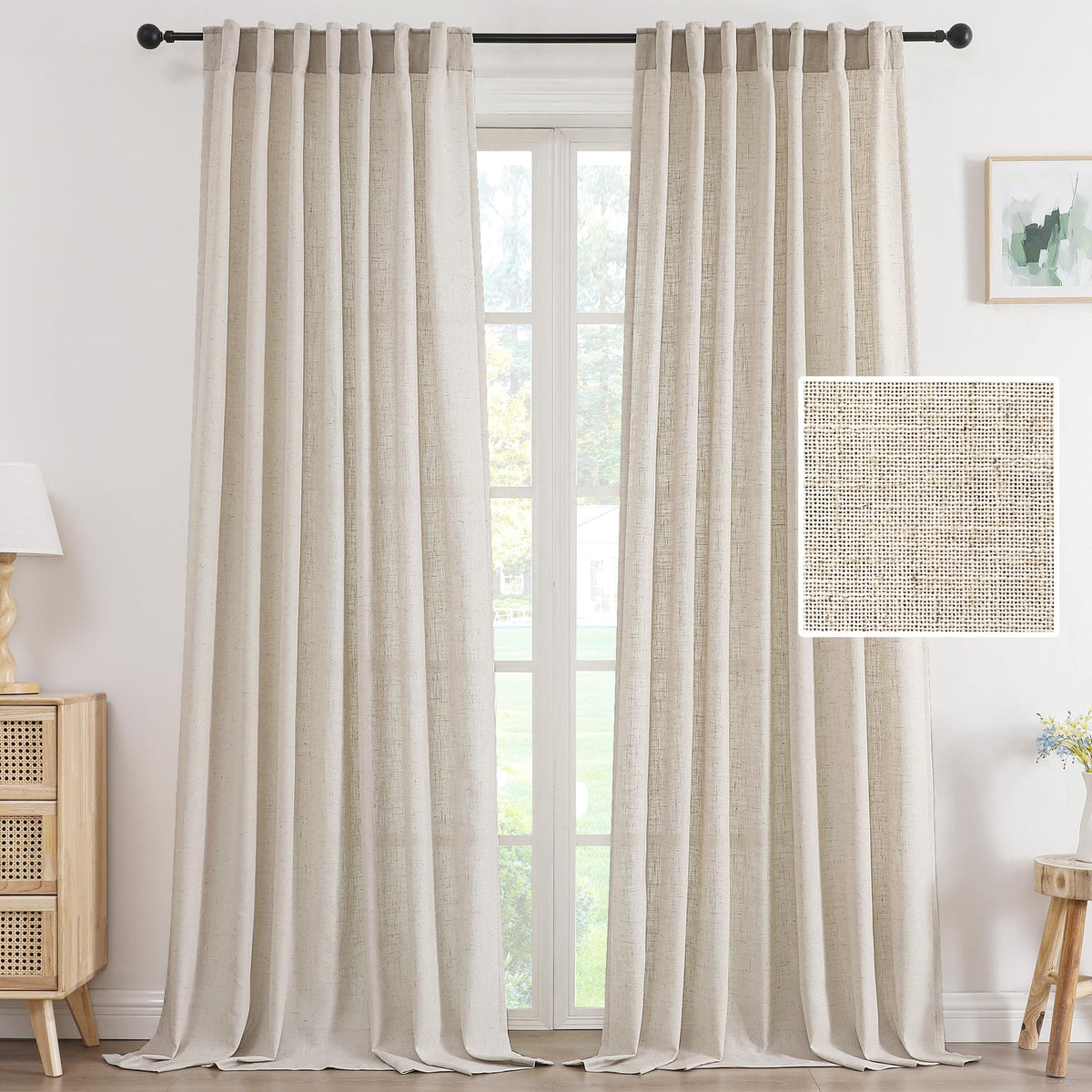 H.VERSAILTEX Linen Light Filtering Curtains 84 Inch for Living Room, Linen