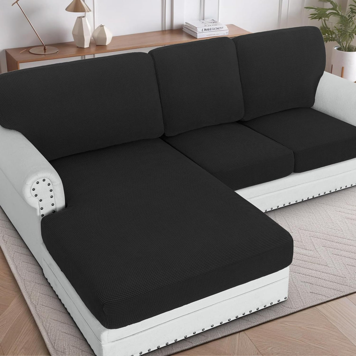 H.VERSAILTEX Sectional Couch Covers 1 Piece Chaise Slipcover L Shape Separate Cushion Couch Cover for Both Left/Right Sectional Couch