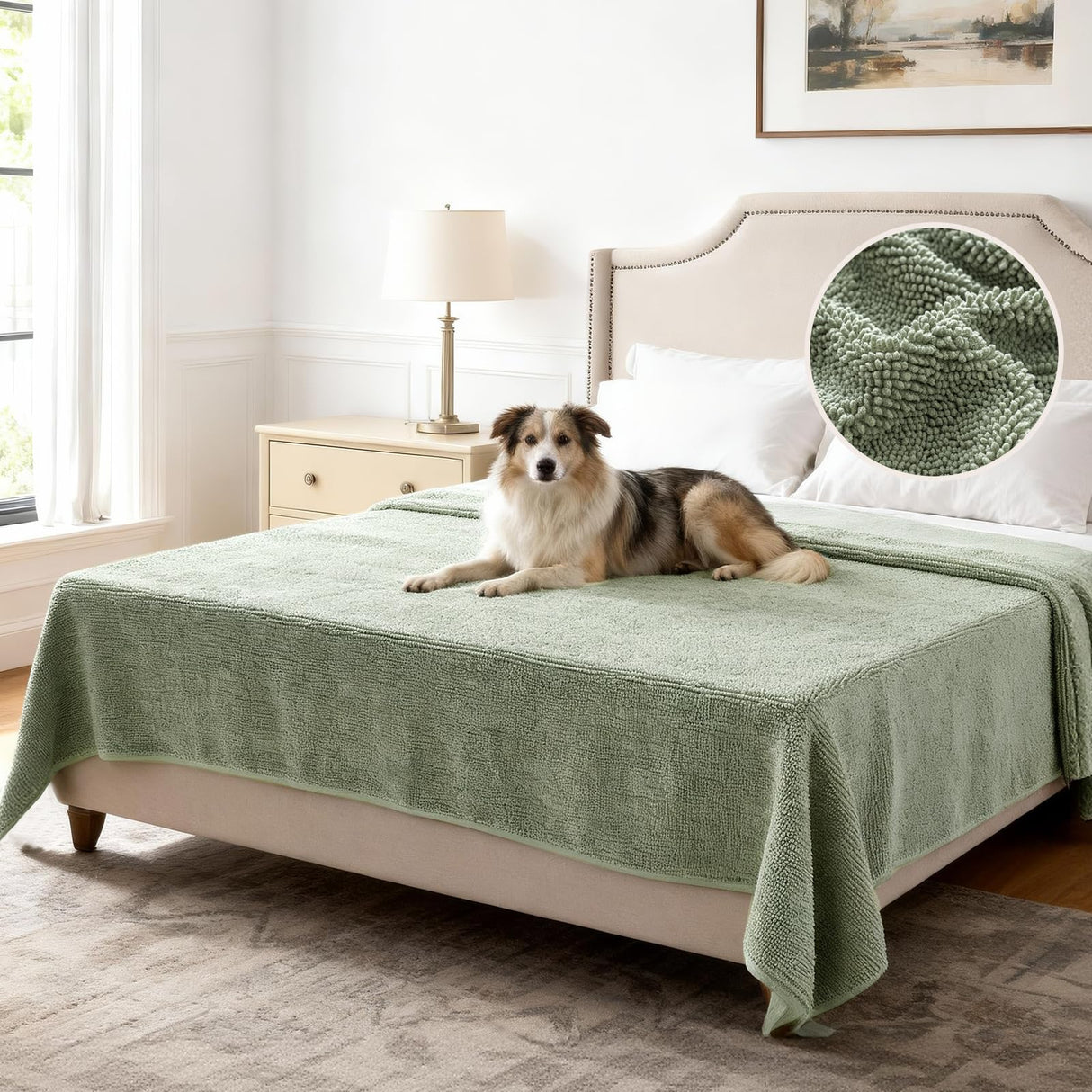 H.VERSAILTEX Non Slip Pet Couch Cover Chenille Dog Bed Protector Thick Soft Sofa Slipcover Pet Friendly Washable Couch Cushion Covers for Pets (30" x 53", Sage)