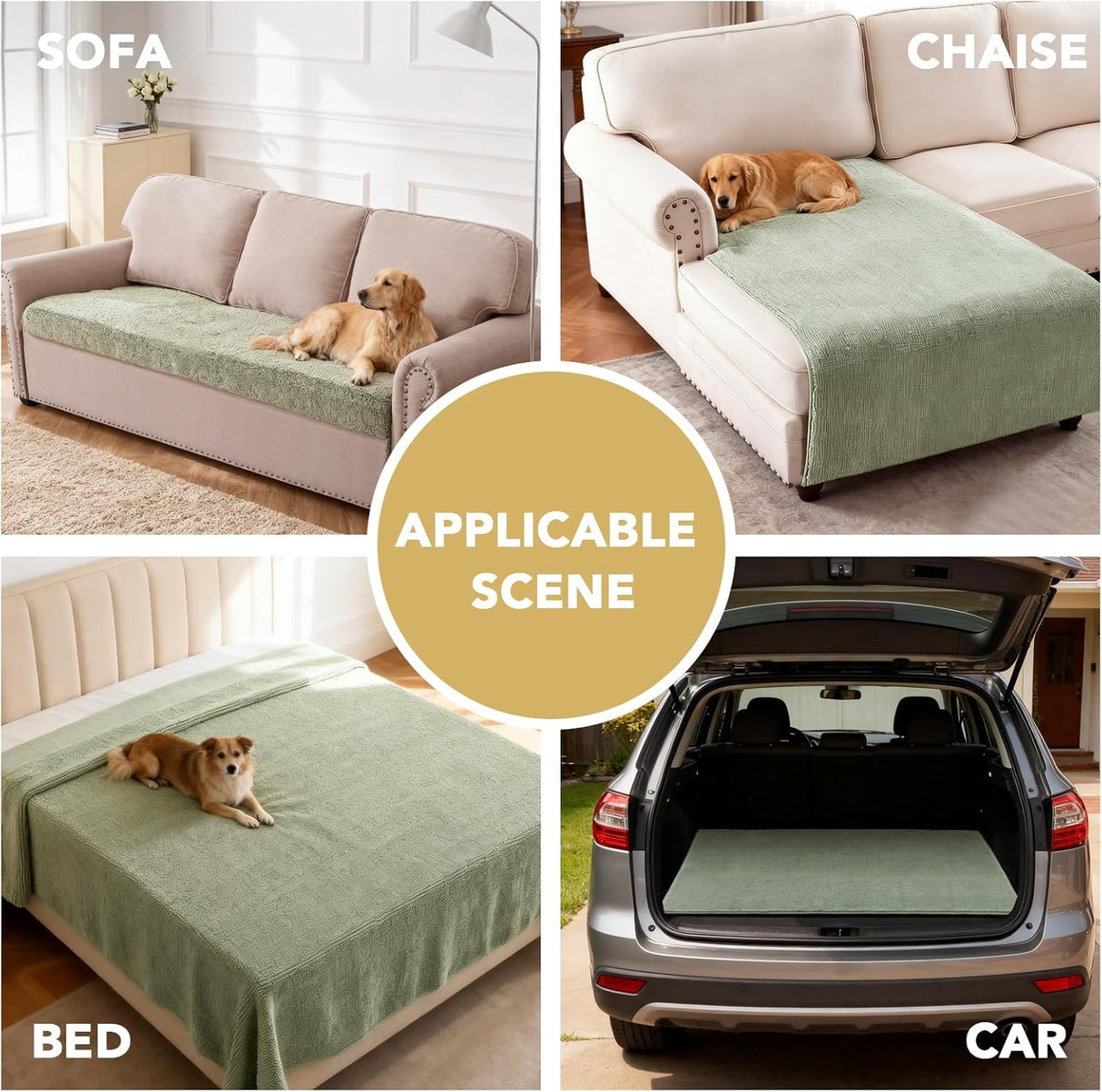 H.VERSAILTEX Non Slip Pet Couch Cover Chenille Dog Bed Protector Thick Soft Sofa Slipcover Pet Friendly Washable Couch Cushion Covers for Pets (30" x 53", Sage)