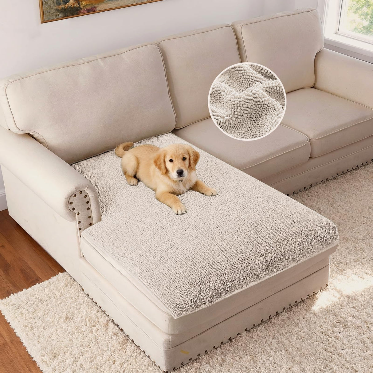 H.VERSAILTEX Non Slip Pet Couch Cover Chenille Dog Bed Protector Thick Soft Sofa Slipcover Pet Friendly Washable Couch Cushion Covers for Pets (30" x 53", Sage)