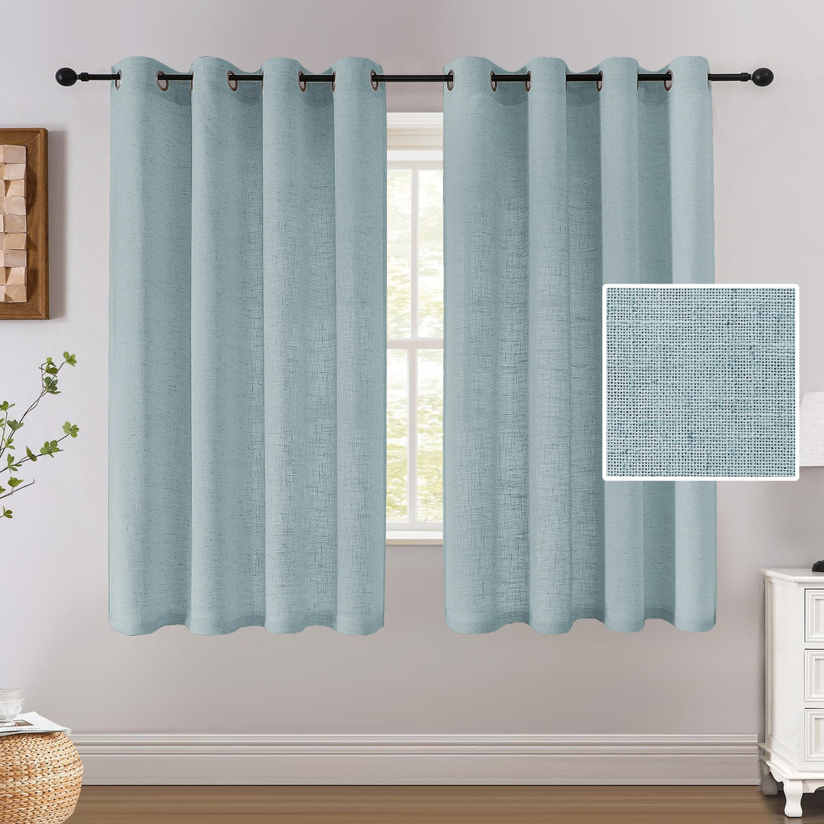 H.VERSAILTEX Linen Light Filtering Curtains 84 Inch for Living Room, Linen