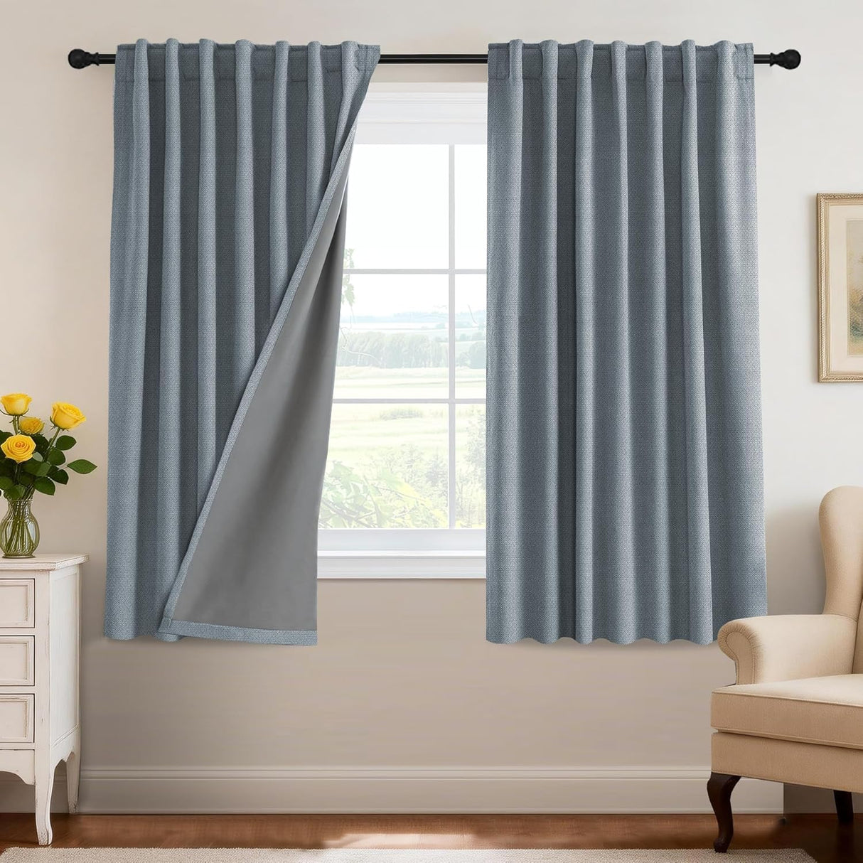 H.VERSAILTEX 100% Blackout Curtains Back Tab Full Light Blocking Thermal Insulated 2 Panels
