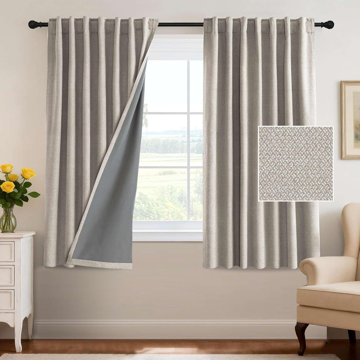 H.VERSAILTEX 100% Blackout Curtains Back Tab Full Light Blocking Thermal Insulated 2 Panels