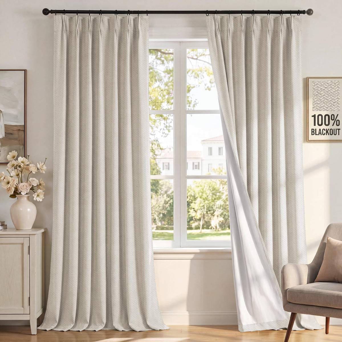 H.VERSAILTEX Ivory Pinch Pleated 100% Blackout Curtains 84 Inches Long