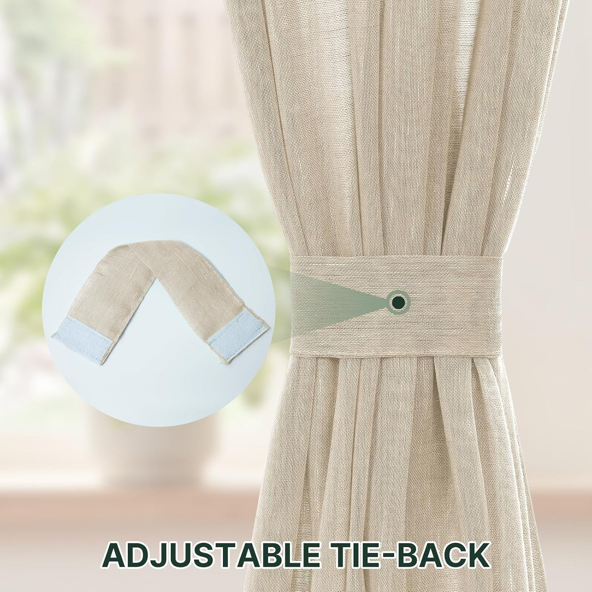 H.VERSAILTEX Linen French Door Curtains Semi Sheer Light Reducing Privacy Doors Window Cover with Tieback | Rod Pocket 1 Panel Door Shades for Glass Living Room Doorways,52" W x 72" L,Linen