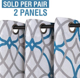 H.VERSAILTEX Linen Curtains 84 Inch Length 2 Panels Linen Sheer Curtains Textured Flax Window Curtain Draps for Living Room, Privacy Modern Printed Grommet Curtains Geometric Teal/Taupe