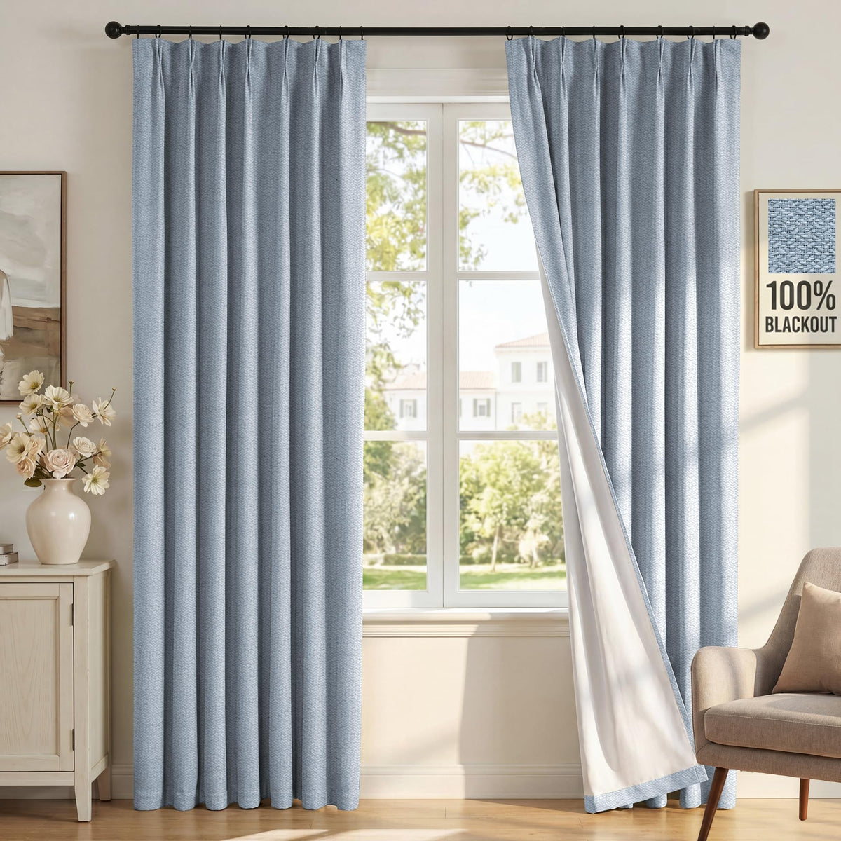 H.VERSAILTEX Ivory Pinch Pleated 100% Blackout Curtains 84 Inches Long