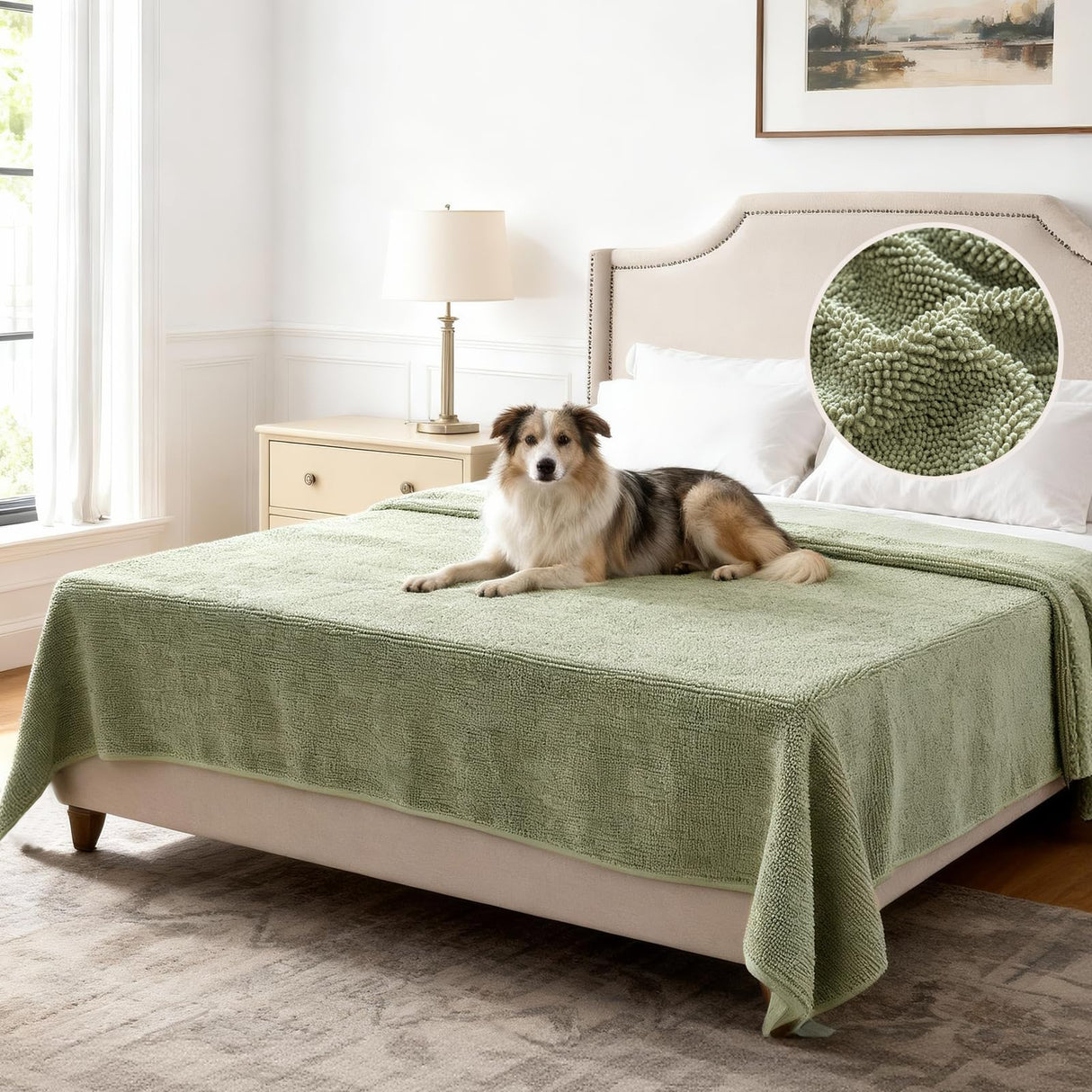 H.VERSAILTEX Non Slip Pet Couch Cover Chenille Dog Bed Protector Thick Soft Sofa Slipcover Pet Friendly Washable Couch Cushion Covers for Pets (30" x 53", Sage)