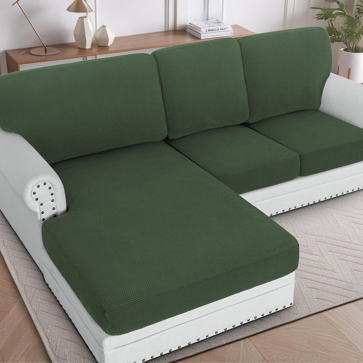 H.VERSAILTEX Sectional Couch Covers 1 Piece Chaise Slipcover L Shape Separate Cushion Couch Cover for Both Left/Right Sectional Couch