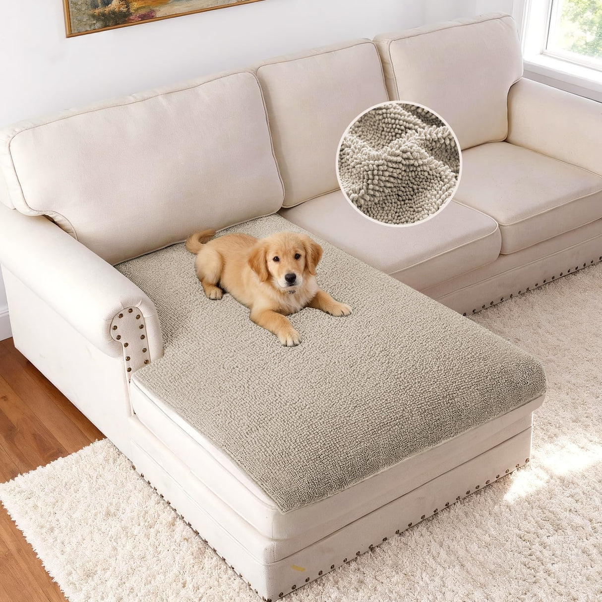 H.VERSAILTEX Non Slip Pet Couch Cover Chenille Dog Bed Protector Thick Soft Sofa Slipcover Pet Friendly Washable Couch Cushion Covers for Pets (30" x 53", Sage)