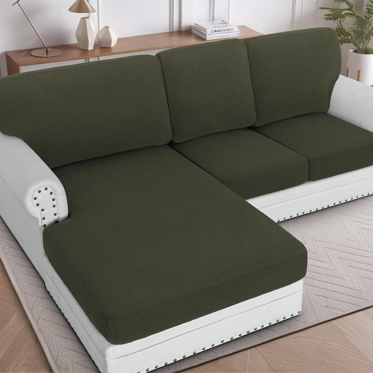 H.VERSAILTEX Sectional Couch Covers 1 Piece Chaise Slipcover L Shape Separate Cushion Couch Cover for Both Left/Right Sectional Couch