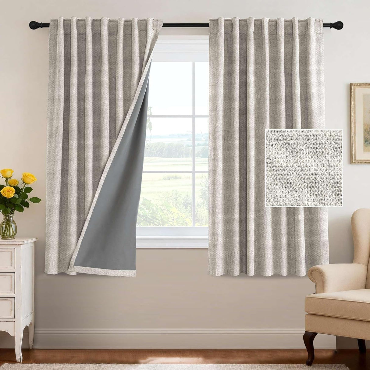 H.VERSAILTEX 100% Blackout Curtains Back Tab Full Light Blocking Thermal Insulated 2 Panels