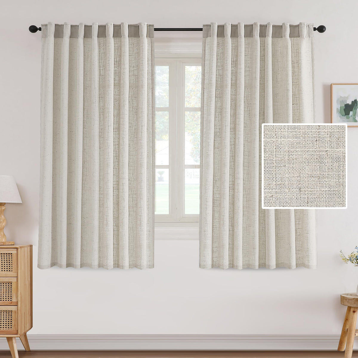 H.VERSAILTEX Linen Light Filtering Curtains 84 Inch for Living Room, Linen