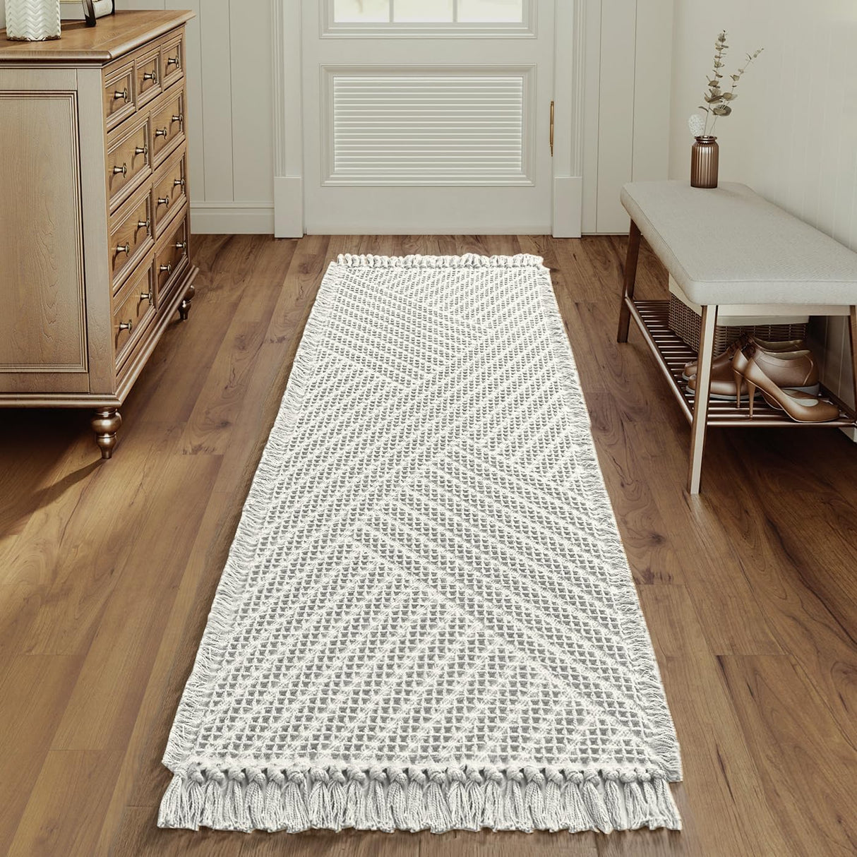 H.VERSAILTEX Waffle Boho Bath Mat – Super Absorbent, Non-Slip & Quick Dry