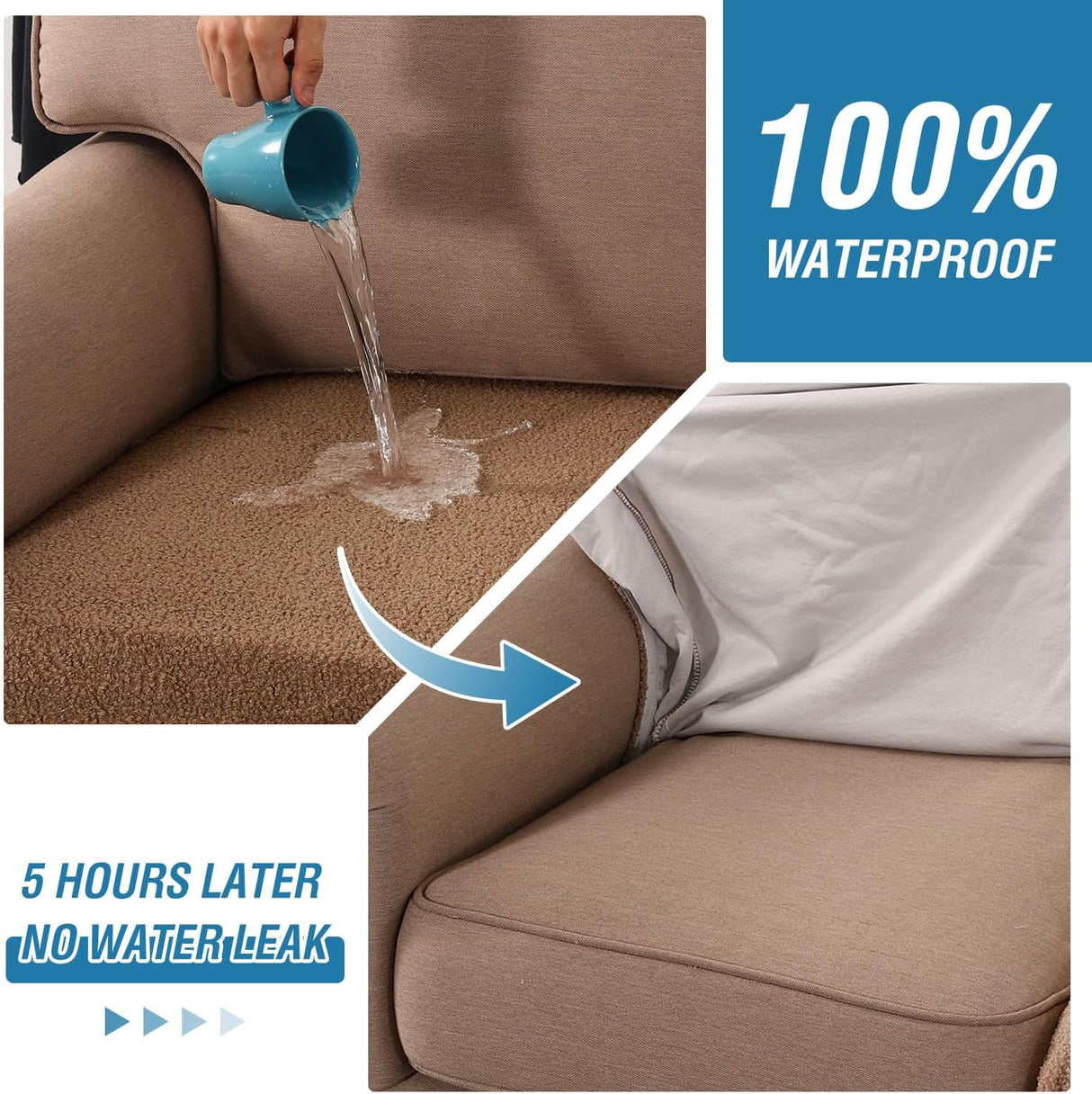H.VERSAILTEX Waterproof Sofa Seat Cushion Covers Sofa Covers for Seating Couch Cushion Slipcover Protectors Non Slip Cushion Cover, Made of Looped Fleece Fabric Durable Sturdy (3 Pack, Caramel)