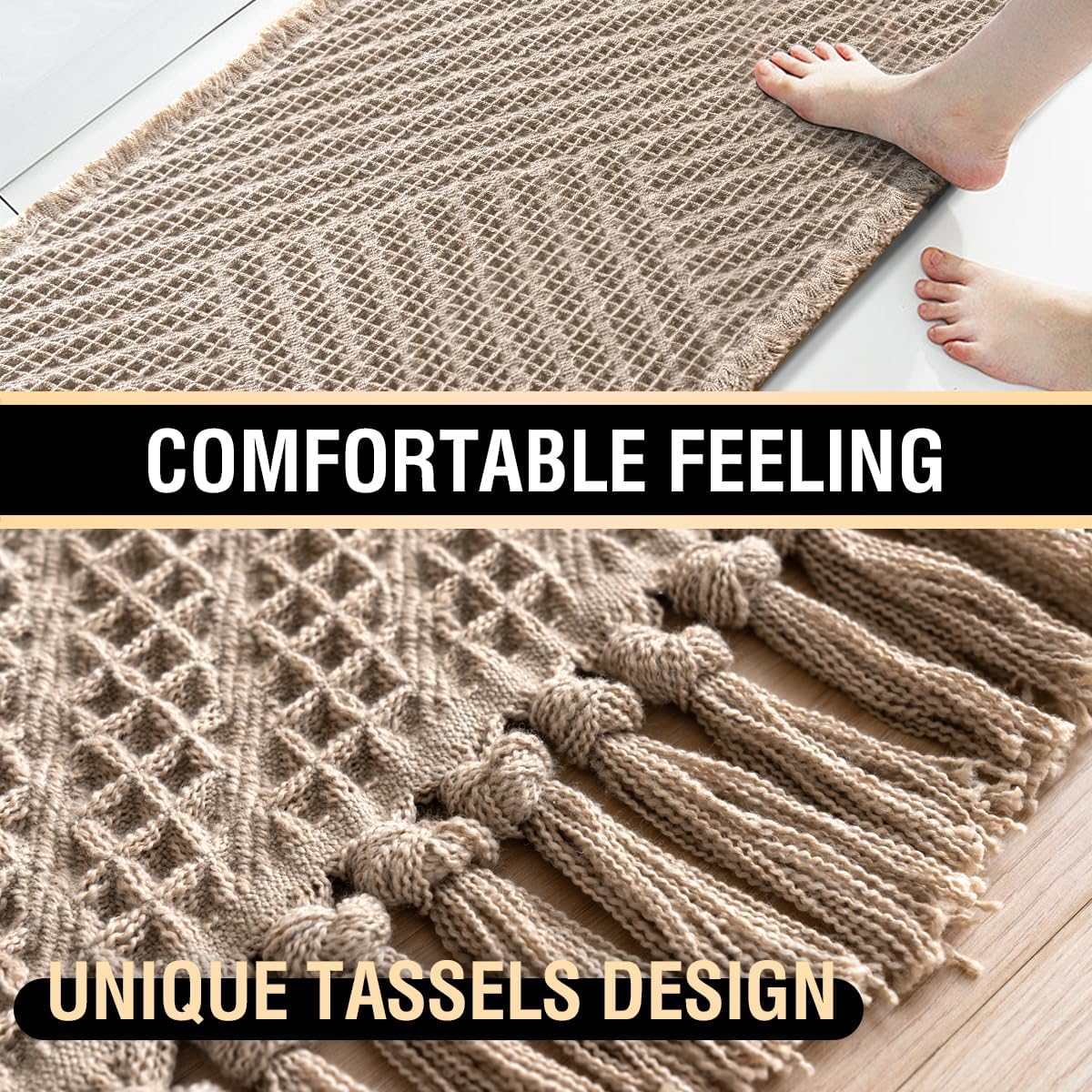 H.VERSAILTEX Waffle Boho Bath Mat – Super Absorbent, Non-Slip & Quick Dry