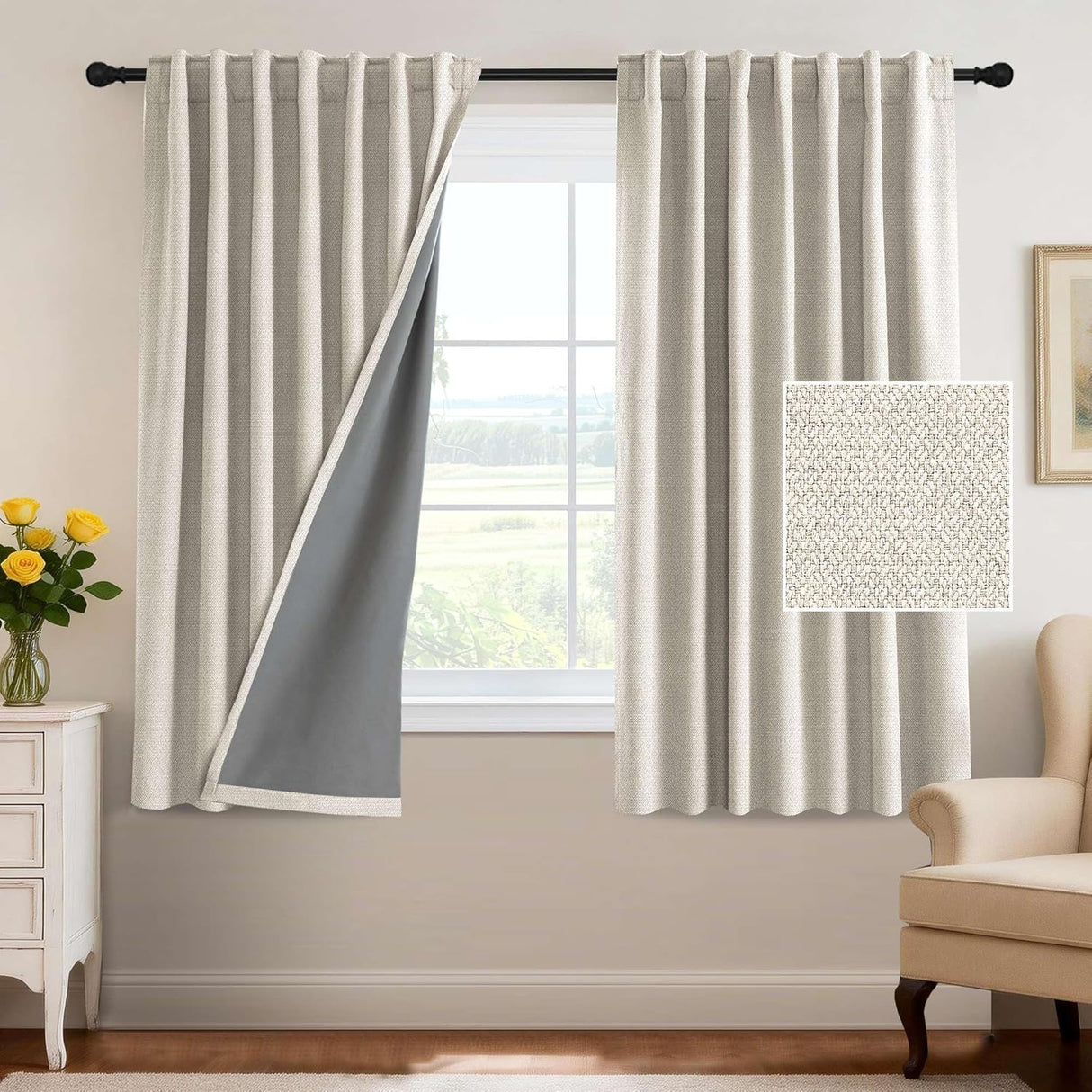 H.VERSAILTEX 100% Blackout Curtains Back Tab Full Light Blocking Thermal Insulated 2 Panels