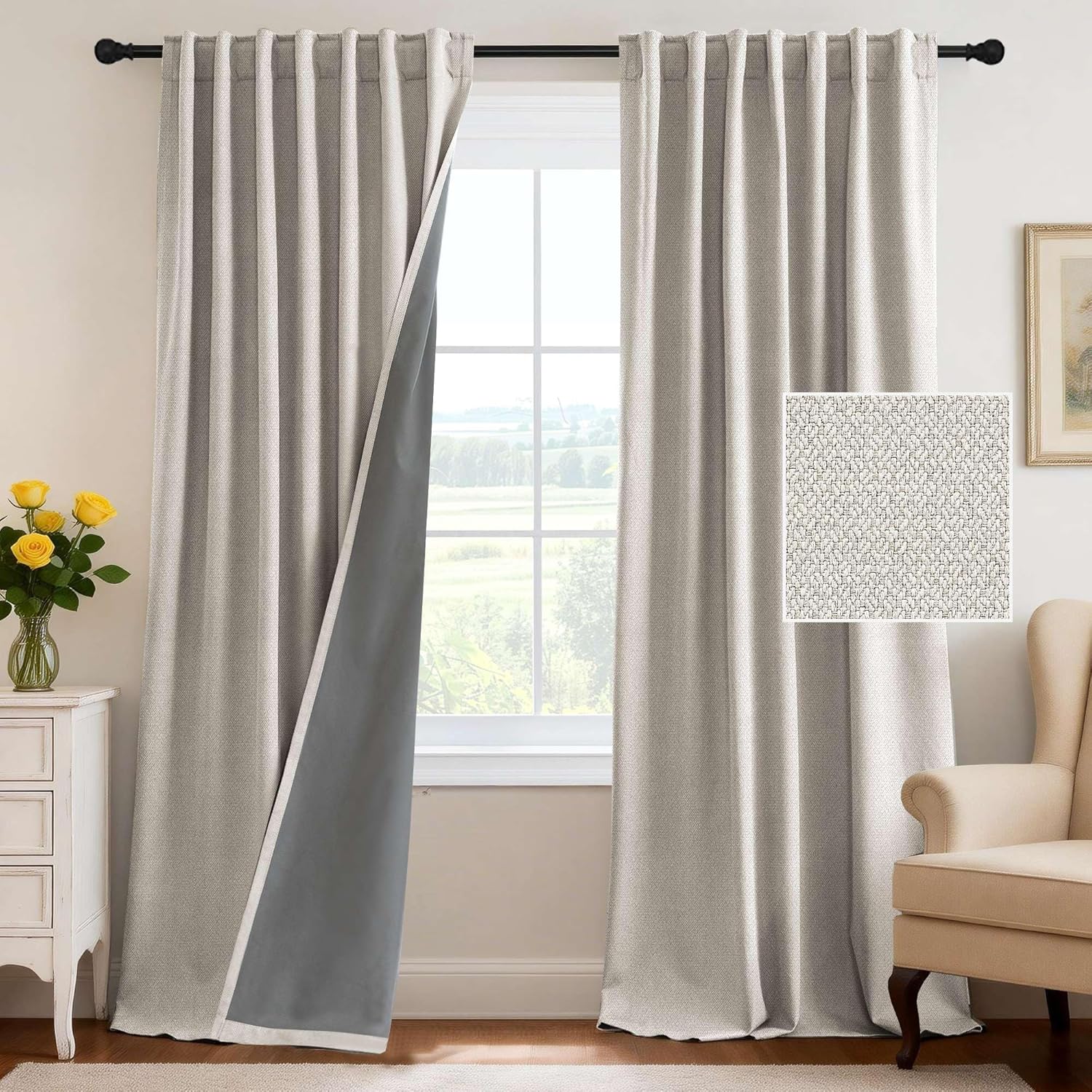 H.VERSAILTEX 100% Blackout Curtains Back Tab Full Light Blocking Thermal Insulated 2 Panels