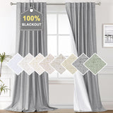 100% Blackout Curtains for Bedroom Faux Linen Texture Thermal Back Tab/Rod Pocket/Hook Belt Draperies 2 Panels