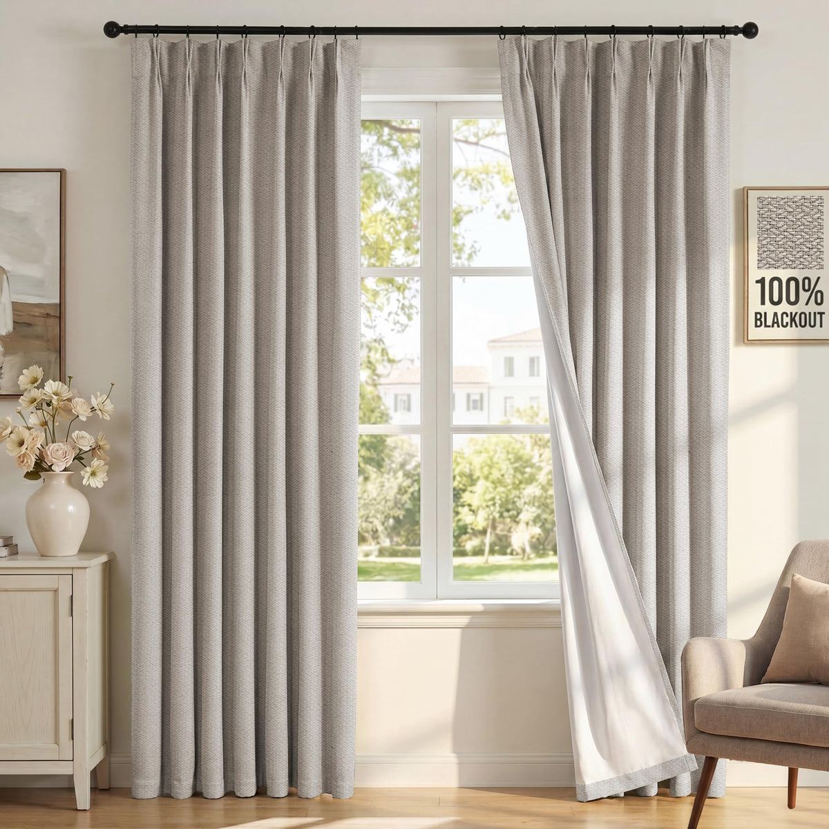 H.VERSAILTEX Ivory Pinch Pleated 100% Blackout Curtains 84 Inches Long