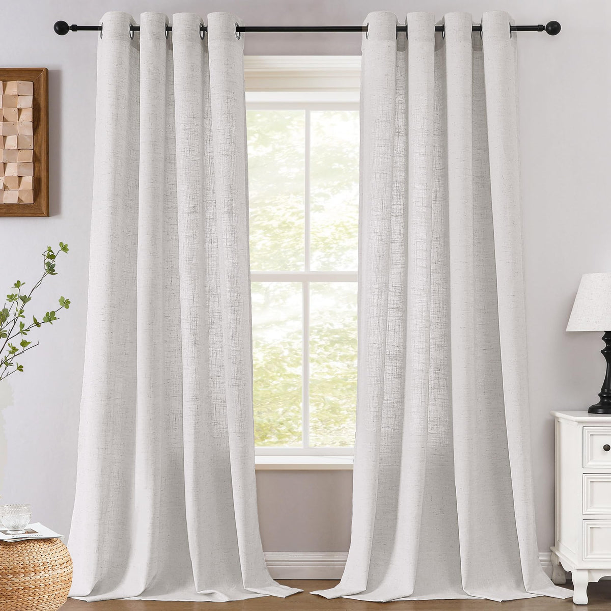 H.VERSAILTEX Linen Light Filtering Curtains 84 Inch for Living Room, Linen