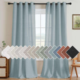 H.VERSAILTEX Natural Linen Curtains 63 inches Long for Living Room 2 Panels Back Tab Loop Pocket Textured Light Filtering Semi Sheer Curtains Rustic Farmhouse Boho Curtain for Bedroom, Sea Grass