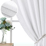 H.VERSAILTEX Boho Linen Curtains for Living Room Linen Textured Bedroom Curtain Light Filtering Back Tab, 52 x 84 inches Long, White, Set of 2 Panels