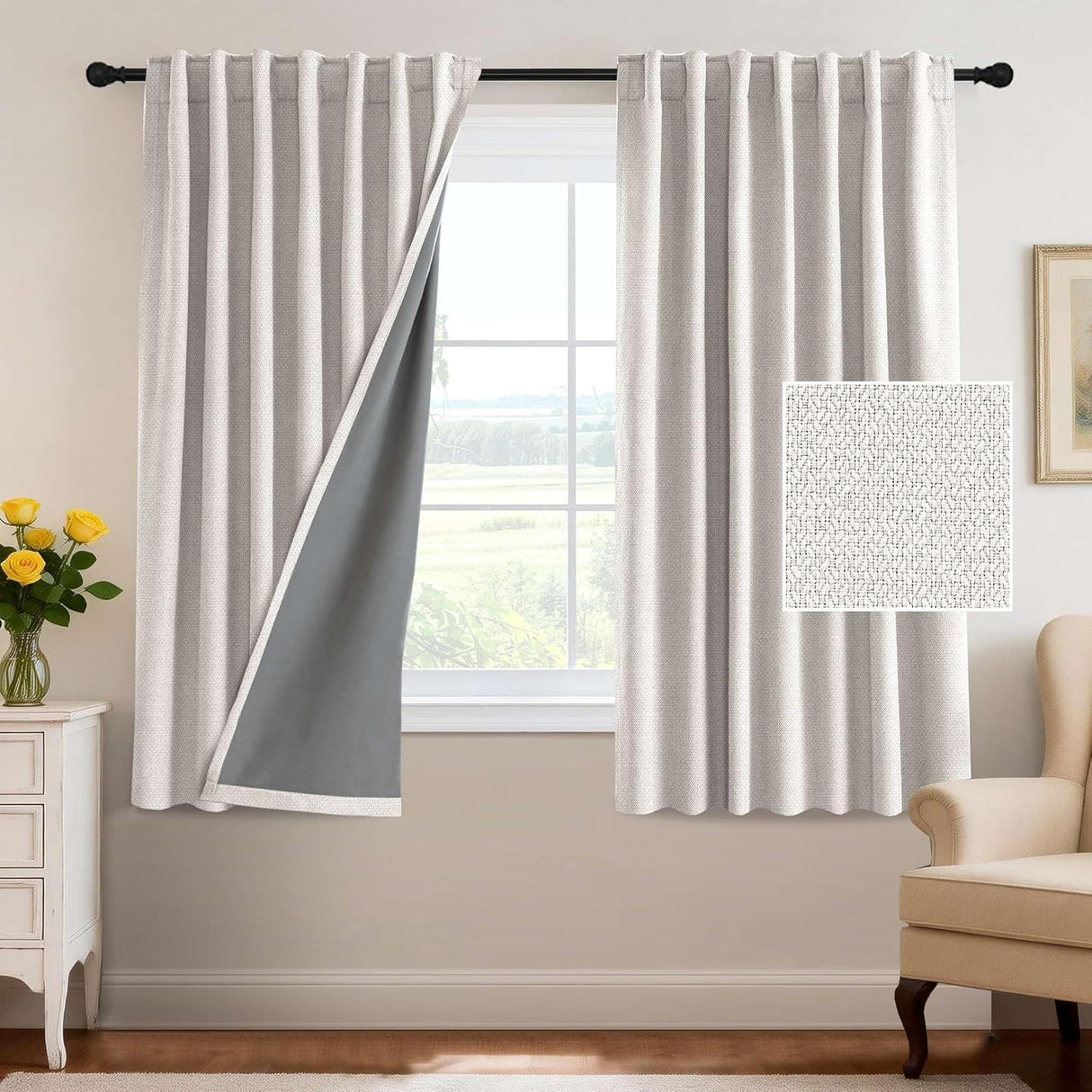H.VERSAILTEX 100% Blackout Curtains Back Tab Full Light Blocking Thermal Insulated 2 Panels
