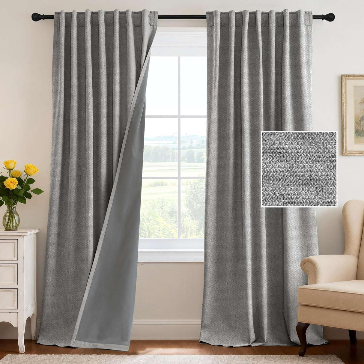 H.VERSAILTEX 100% Blackout Curtains Back Tab Full Light Blocking Thermal Insulated 2 Panels
