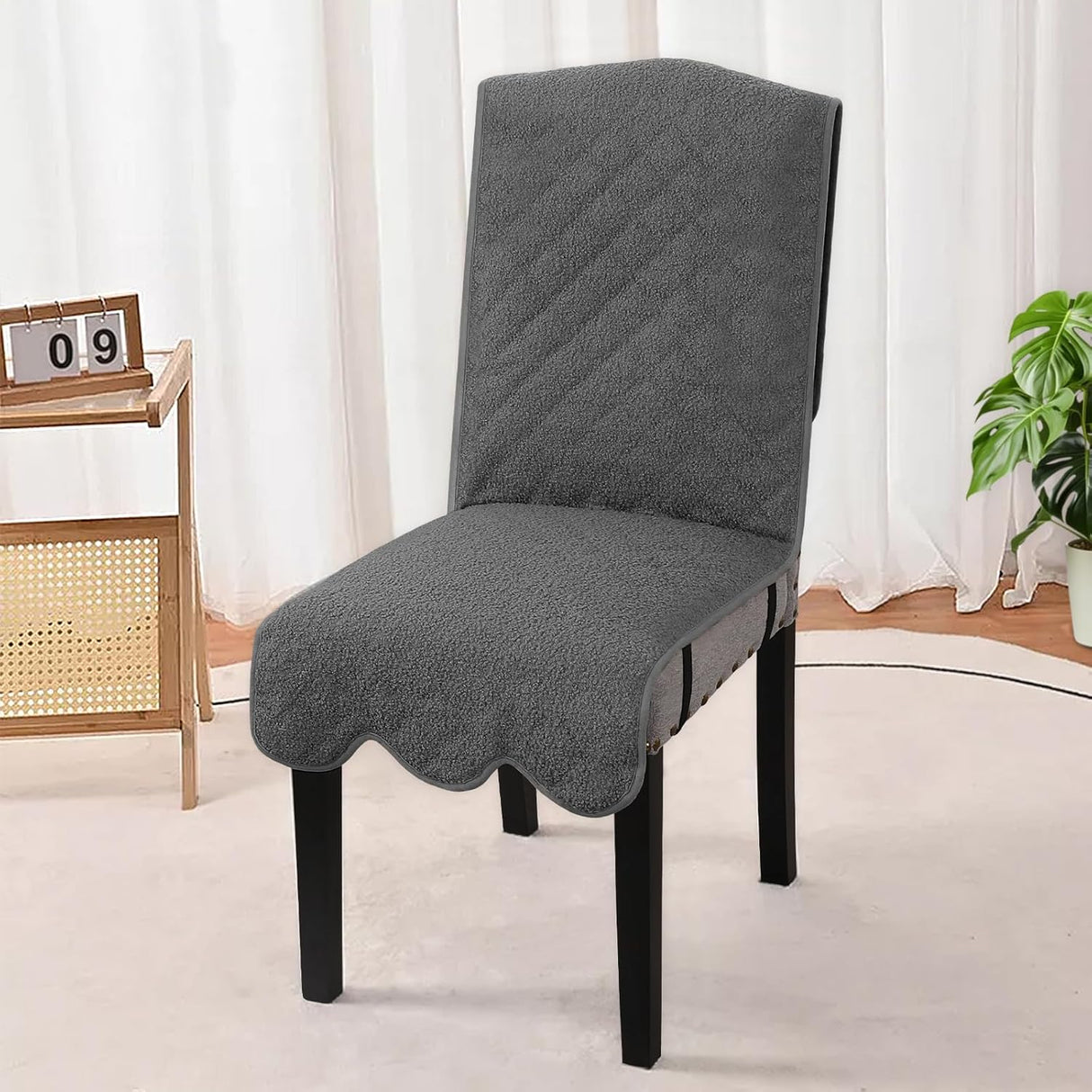 H.VERSAILTEX 100% Waterproof Dining Chair Covers Set of 6 Teddy Fleece Kitchen Chair Covers Parson Chair Slipcovers for Kitchen Dining Room, Charcoal