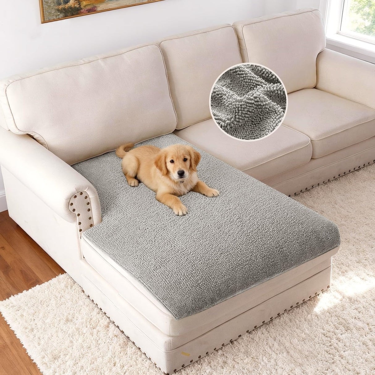 H.VERSAILTEX Non Slip Pet Couch Cover Chenille Dog Bed Protector Thick Soft Sofa Slipcover Pet Friendly Washable Couch Cushion Covers for Pets (30" x 53", Sage)